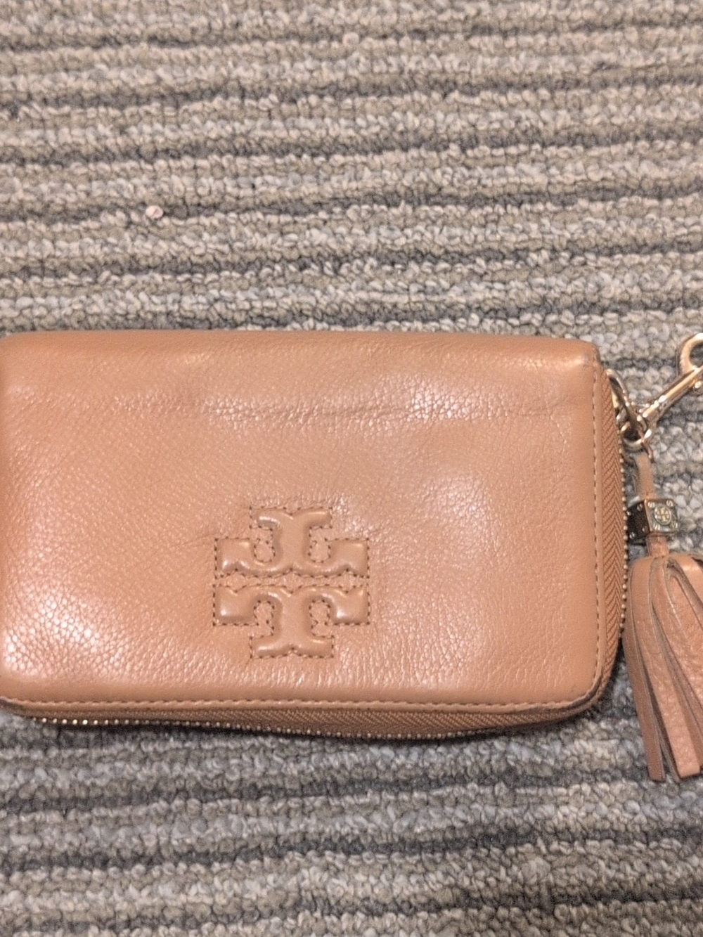 Tory Burch Blush Tan Leather Zip Wallet with Tassel